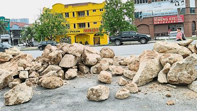 Photo of 蕉赖首都镇路旁现大石块 威胁道路使用者安全